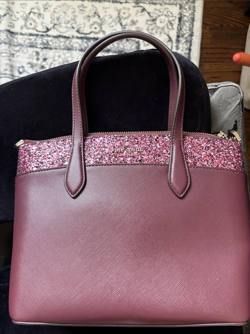 kate spade Glitter-Trim Berry Leather Tote